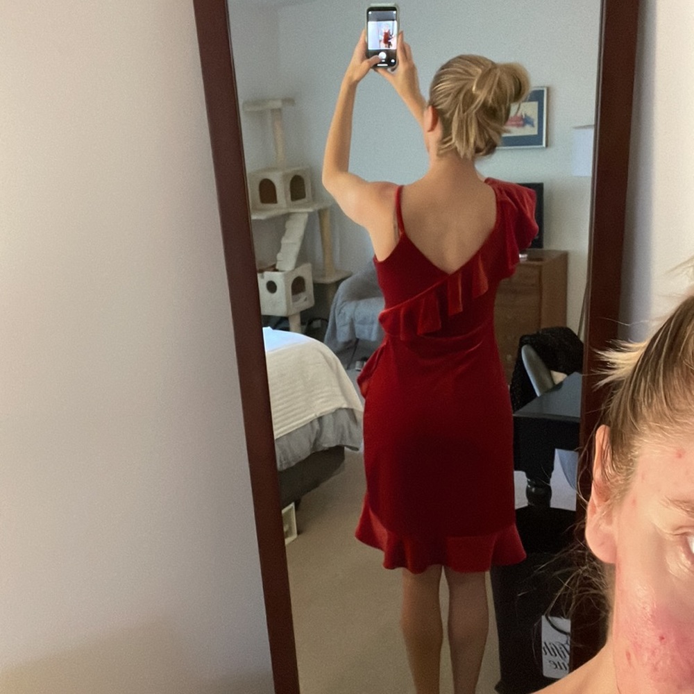 Red crushed velvet holiday party dress - Picture 3 of 5